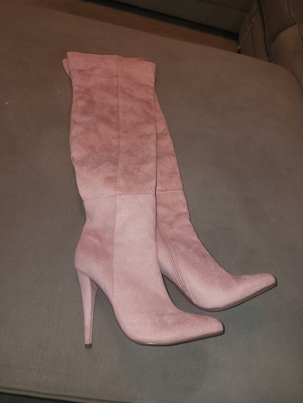 Women’s Over-The-Knee Suede Stiletto Boots in Blush Pink